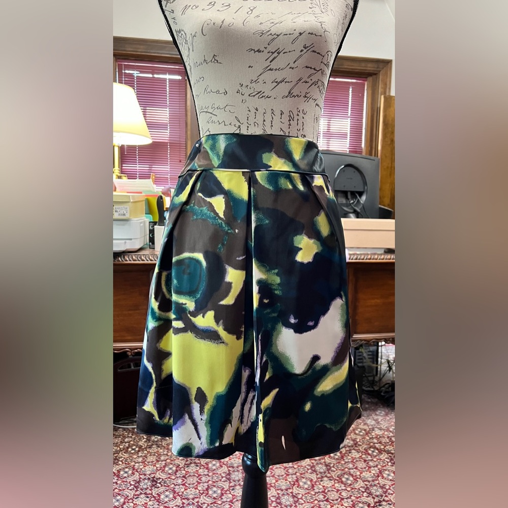 Calvin Klein ~ Silk-like Skirt in Jungle Green, Yellow and Brown